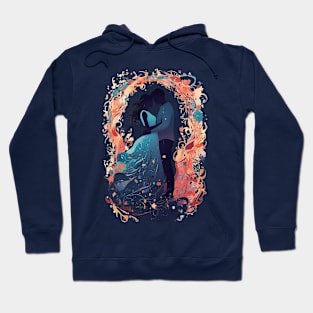 Vintage-Inspired Silhouette of a Couple in an Embrace - Valentine's Day Hoodie